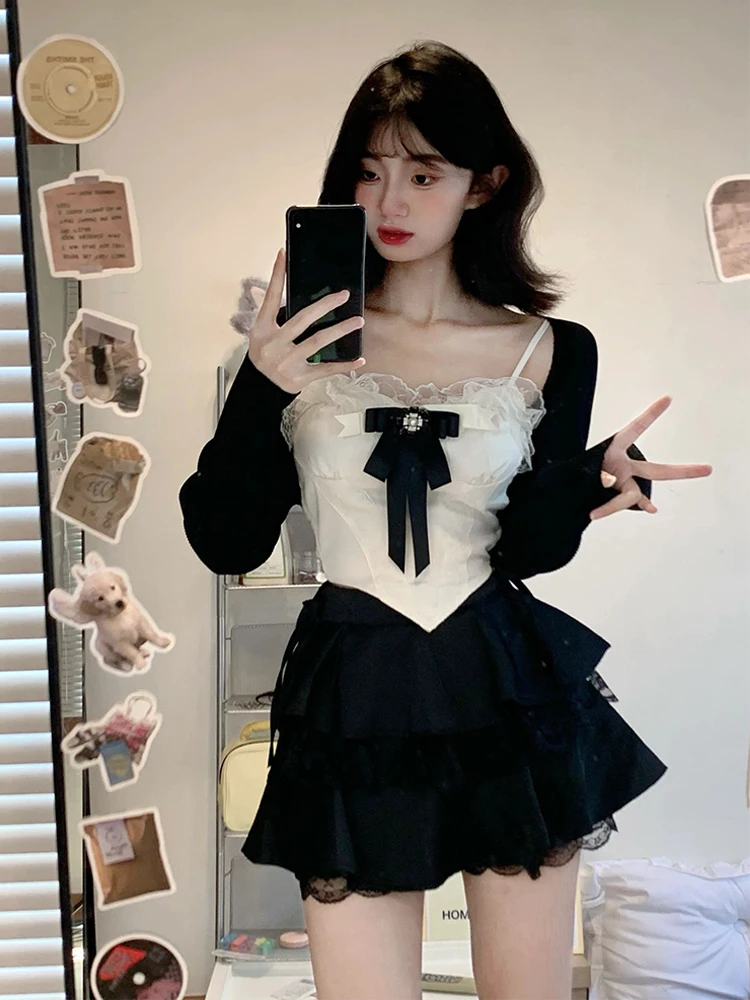 

plus Size Lace Crop Top And Cake Skirt Set High Waist ort Bridesmaid Dr Women's Faion Autumn Collection Sweet Sle