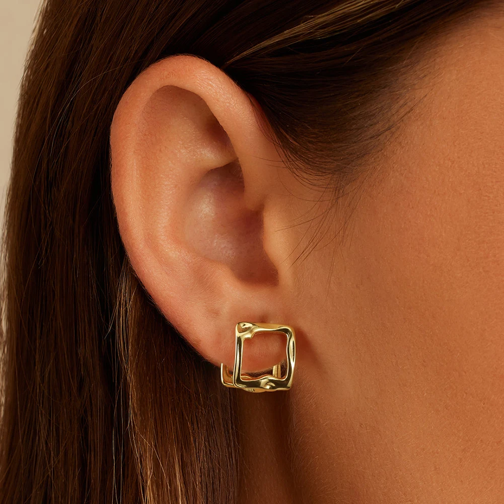 RINNTIN GAE17 S925 Sterling Silver 14k Gold Plated Chunky Huggie Hoop Earrings for Women Small Square Hoops Jewelry