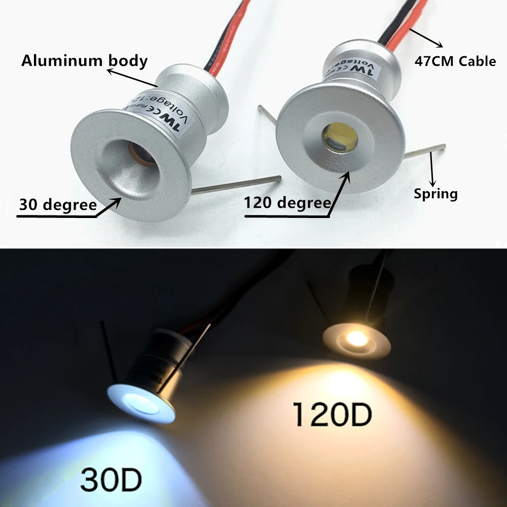 1W małe Downlight wpuszczone W sufit zewnętrzny reflektor punktowy IP65 szafki kuchenne lampy schodowe DC12V 3V 24V LED z możliwością przyciemniania światło punktowe CE