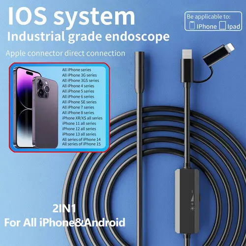 Imagen 2 del producto Endoscopio de 5,5/8mm para Android, Iphone y IOS, Smartphone, tubería de coche, boroscopio automotriz, herramientas de inspección de alcantarillado, dispositivo de cámara de endoscopia