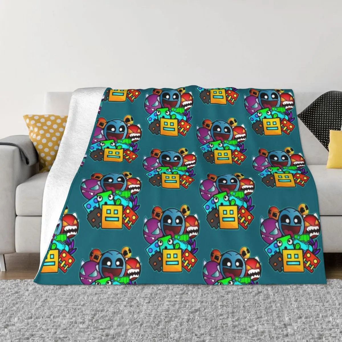 

geometry dash old school gaming Throw Blanket Fluffy Blankets Large Flannel Fabric