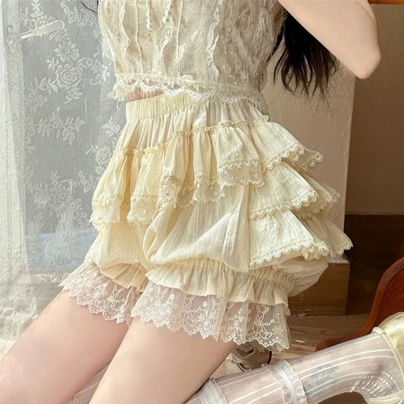 White Lace Ruffles Lolita Safety Shorts Women Japanese Kawaii Pumpkin Pants Girls Sweet Cute JK Bloomers Chic Panties Underwear