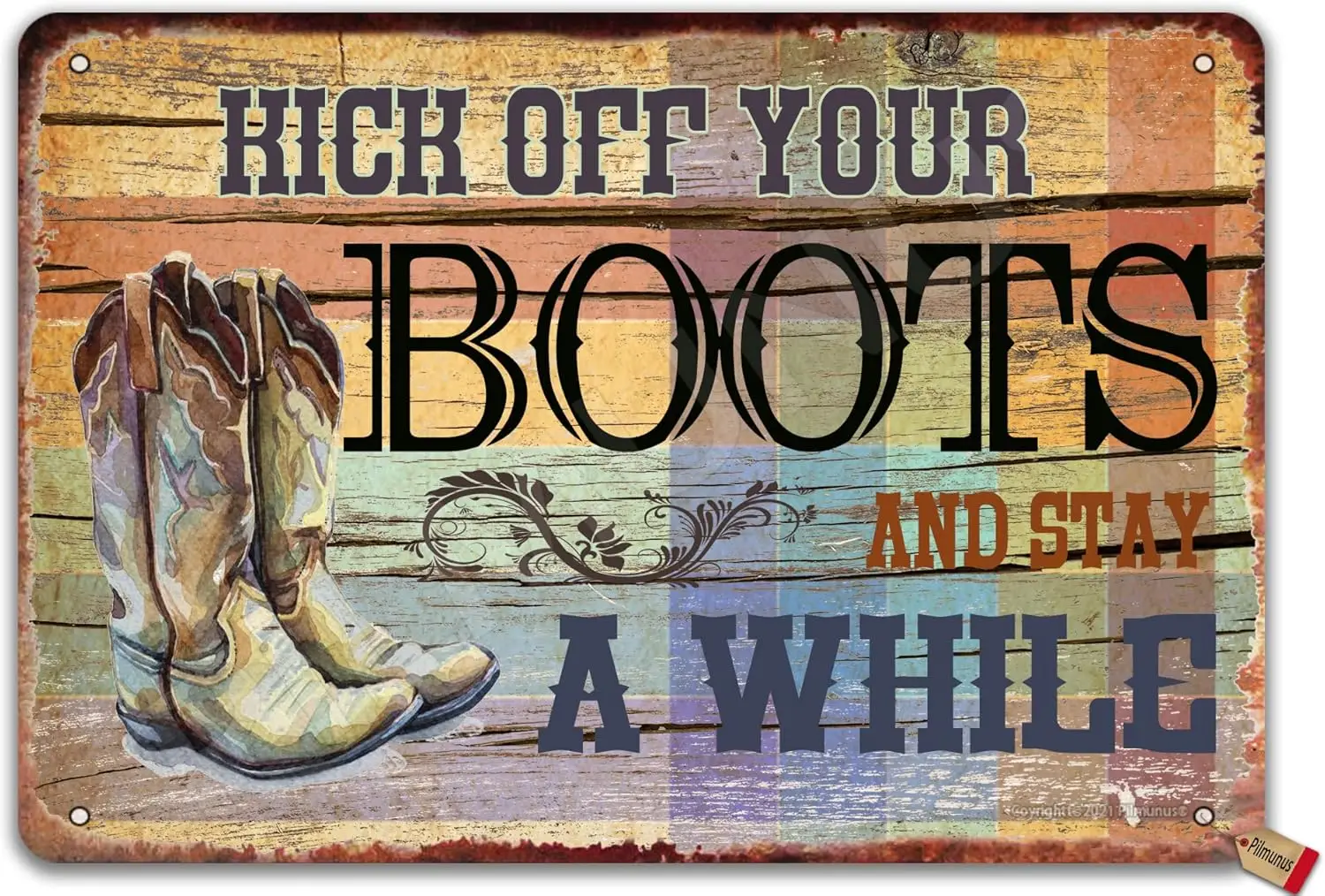 Kick Off Your Boots And Stay A While Vintage Poster Tin Sign Bathroom Home Garden Retro Store Cafe 8X12 Inch Retro Look Metal Po