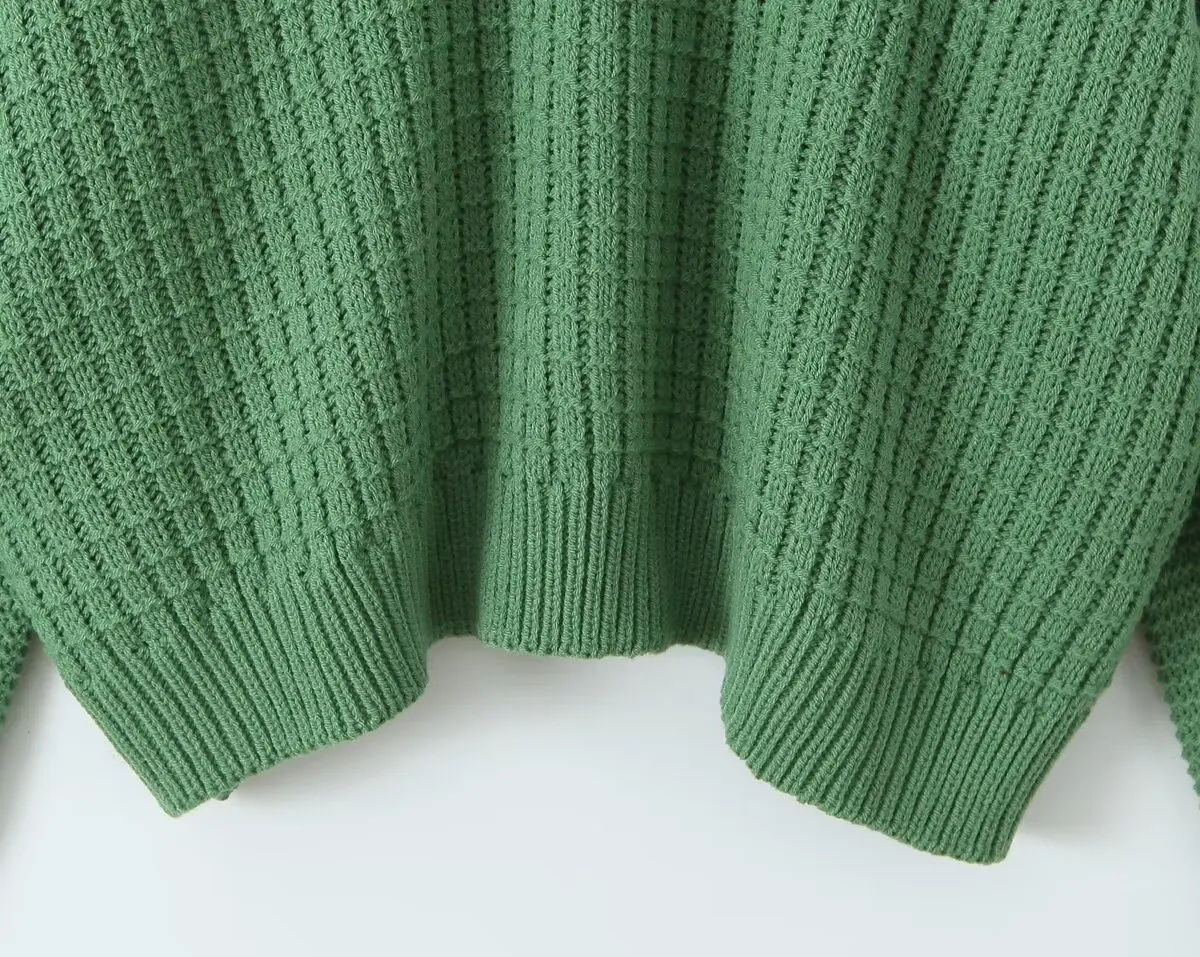 Dave&Di French Minimalist Round Neck Green Basic Knitwear For Autumn Winter Fashion Elegant And Loose Sweater Women