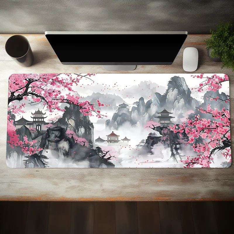 

Cherry Blossom Large Mouse Pad Large Desk Mat Office Desk Accessories with Stitched Edge Non-Slip Mousepad Rubber Base Desk Pad