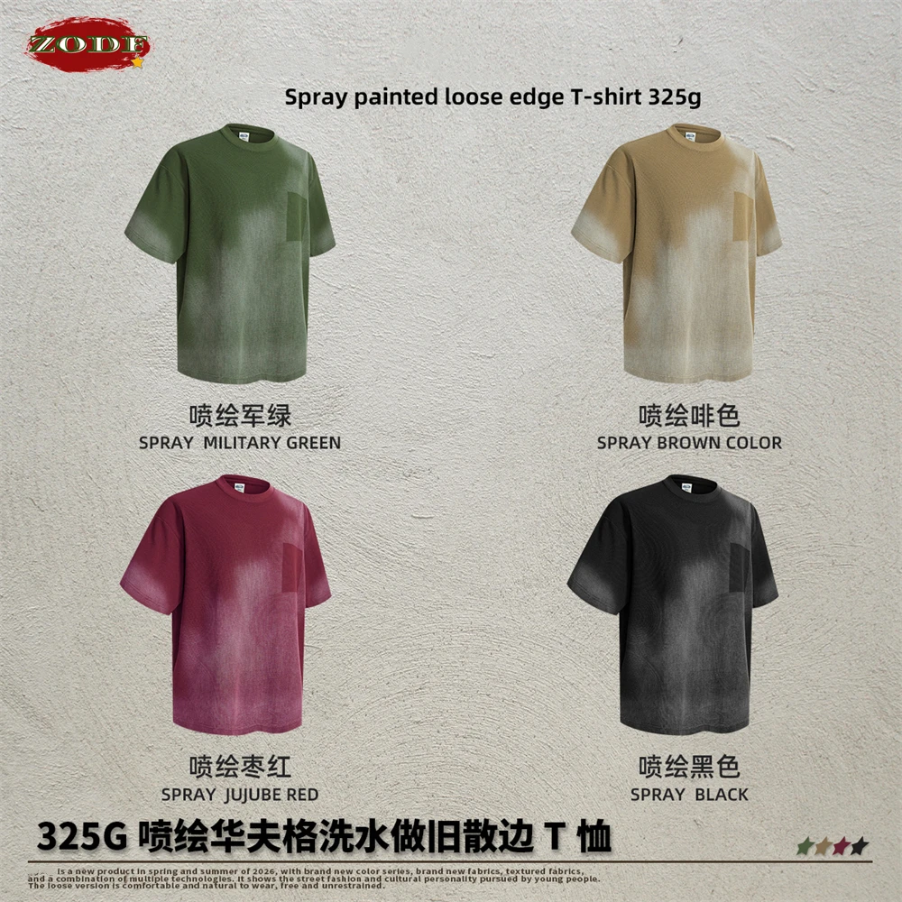 

ZODF New 2026 Summer 325gsm Monkey Washed Waffle T-Shirts For Men Unisex Retro Distressed Short Sleeve T Shirt Tees HY1217