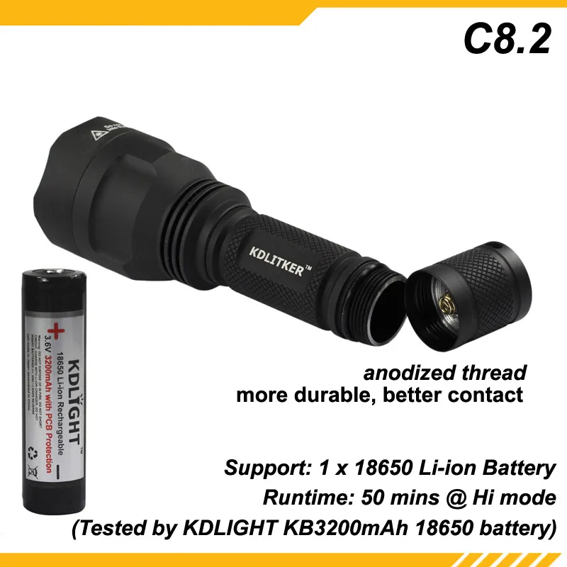 Powerful KDLITKER C8.2 XHP50.2 2600 Lumens High Power Outdoor Camping Tactical 18650 LED Flashlight