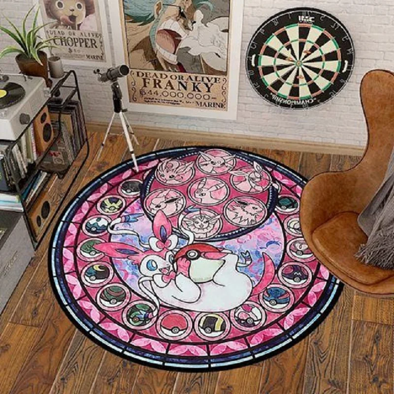 Cartoon Anime Pokemon Crystal Velvet Carpet Circular Floor Mat Non Slip Floor Mat Living Room Bathroom Bedside Rug Home Decor