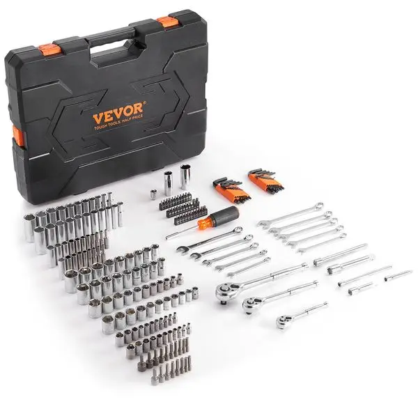 

VEVOR Mechanics Tool Set and Socket Set, 1/4' 3/8' 1/2' Drive Deep and Standard Sockets, 205 Pcs SAE and Metric Mechanic Tool Ki