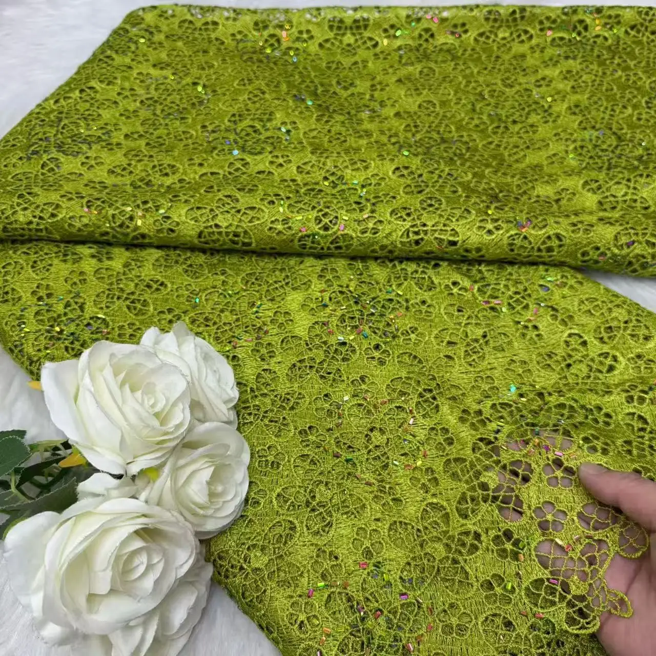 

Африканский молочный шелковый шнур, кружевная ткань 2025 г., высококачественное водорастворимое нигерийское гипюровое шнур, шнурки для свадебной вечеринки 5 Hm198-1