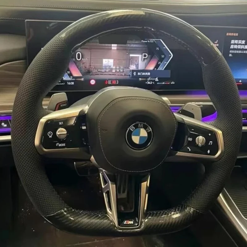 

For BMW U10 U11 X1 X2 X4 X6 2023 2024 2025 Hand Stitched black Genuine Leather Anti slip carbon fibre Car Steering Wheel Cover