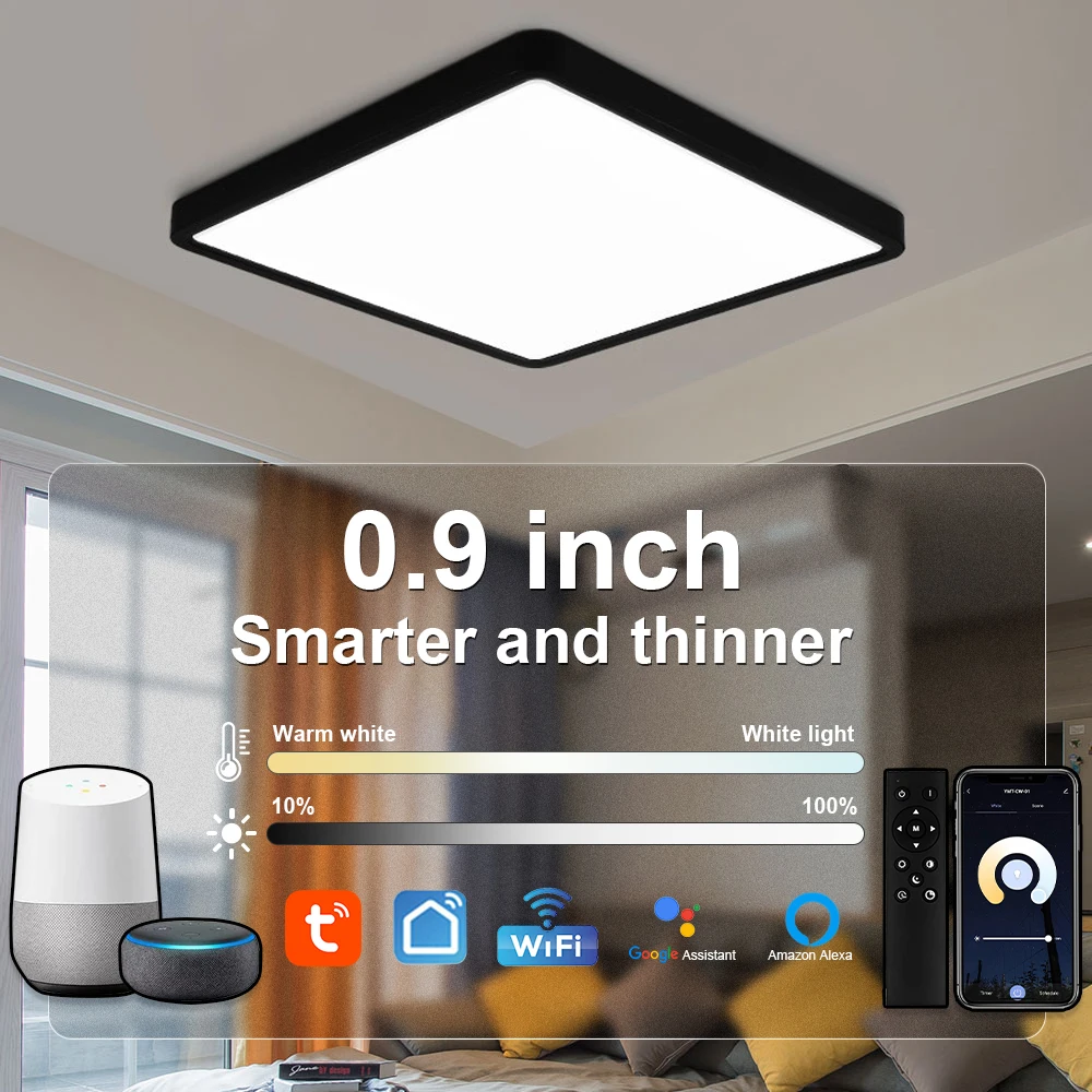 moderna luz de teto led com controle remoto luzes lustre regulaveis controle de voz tuya smart app alexa sala quarto 01