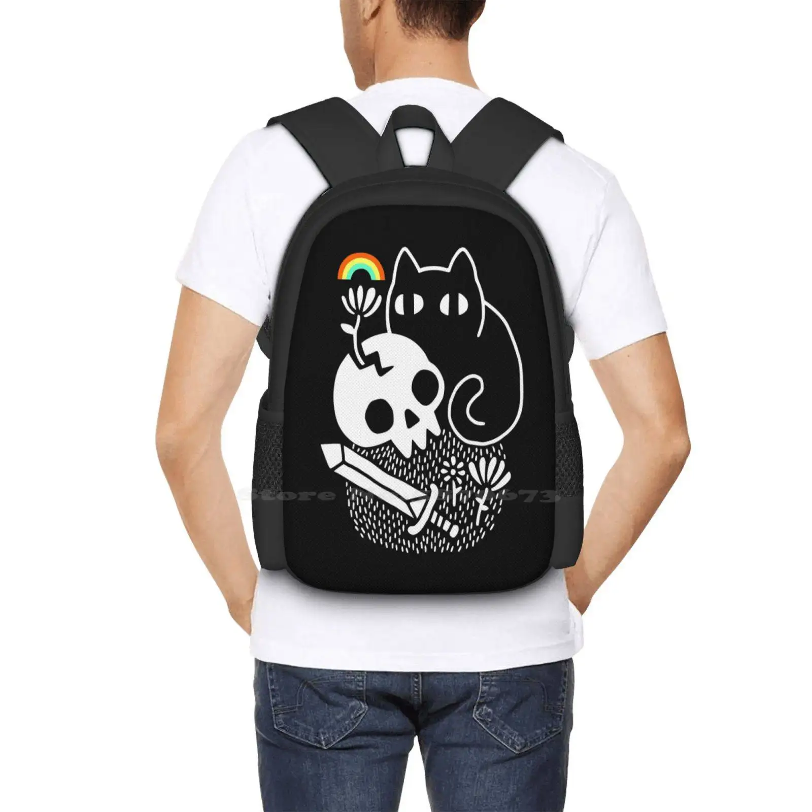 Cat & Stuff School Bags Travel Laptop Backpack Cats Skulls Rainbows Flowers Swords Magical Stuff Kittens Kitty Cat Meow Hiss