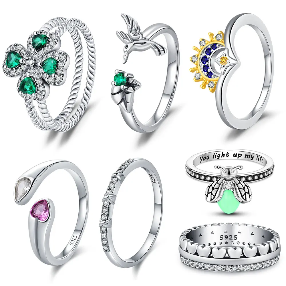 خاتم فضة استرليني 925 لؤلؤ و Pavé خاتم مزدوج الفرقة للنساء خواتم الزفاف غرامة ريترو ستايل مجوهرات اكسسوارات هدية حفلة