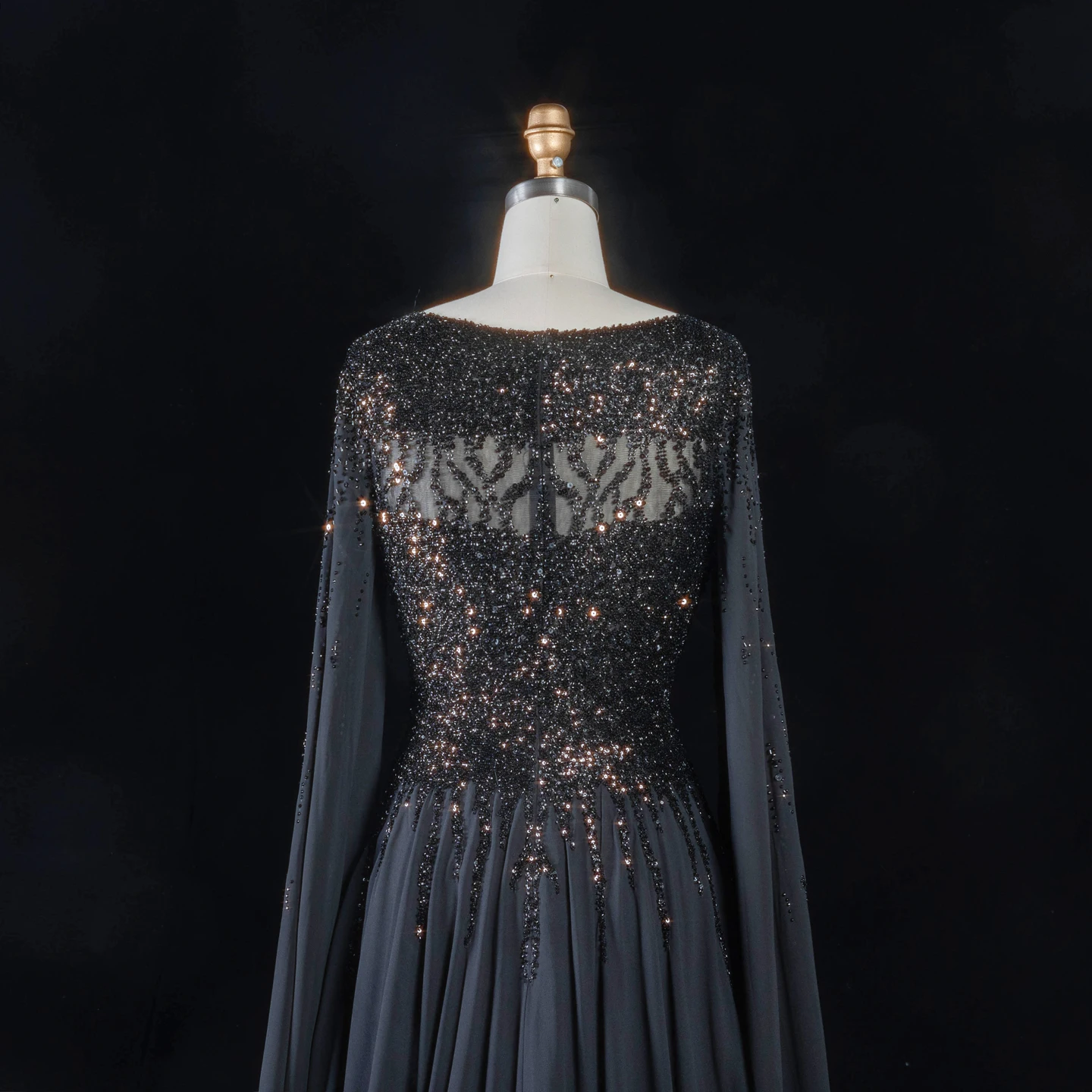 Sharon Said Abendkleid Luxuriöses A-Linien-Kleid mit Pailletten, Cape-Ärmeln und Perlen für Hochzeit, Abschlussball, Dubai, formelle Party, Ballkleid SS105, maßgeschneidert – Detail 21