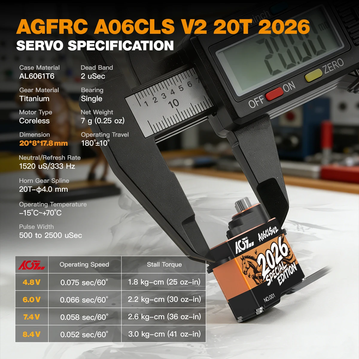 AGFRC A06CLS V2 2026 Special Edition Aluminum Case 20T High Precision 3KG 0.052Sec Digital Servo for Mini Size Airplane Car
