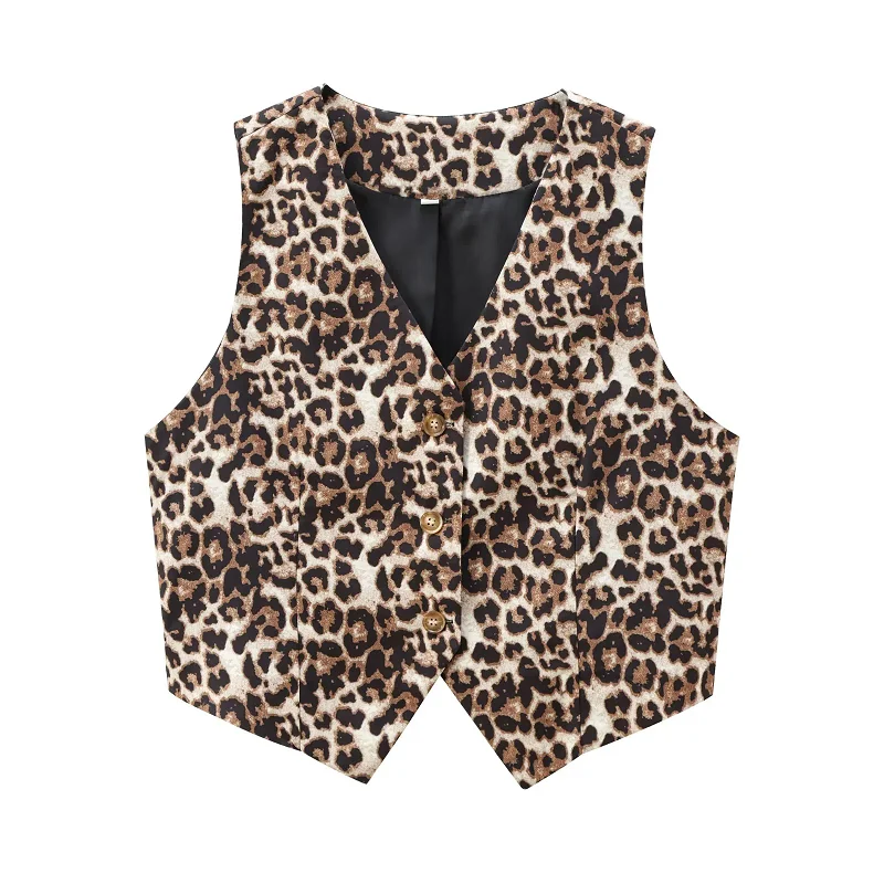 TRAF Women\'s Leopard Tops 2024 Summer Tank Vest Tops Ladies Fashion Casual Elegant Sleeveless Printed Vest Tops For Female