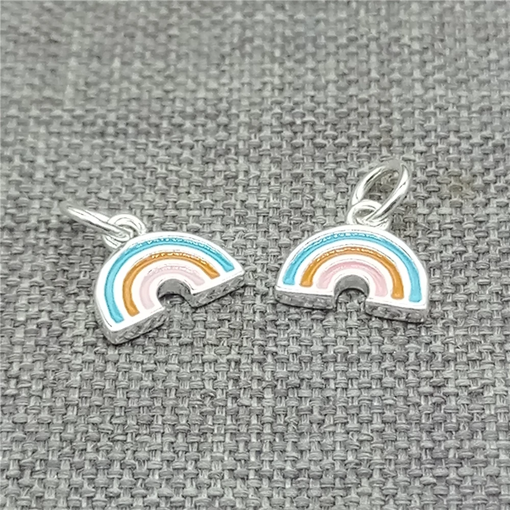 2 Pieces of 925 Sterling Silver Small Rainbow Charms Enameled for Necklace Bracelet Earring