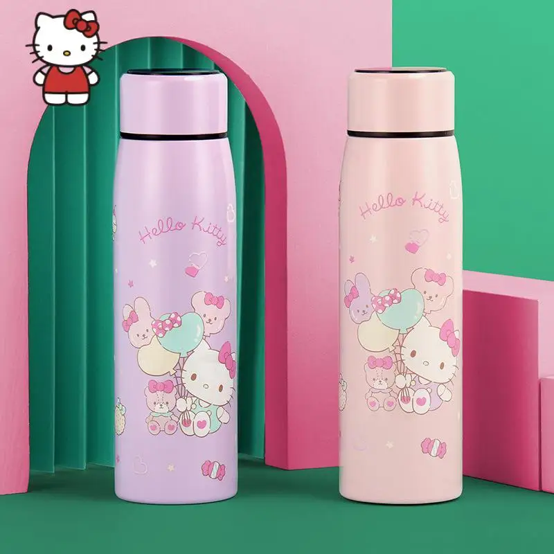 380Ml Hello Kitty MINISO Anime Smart Water Bottle Student Cute Portable Stainless Steel Thermos Temperature Display Water Glass