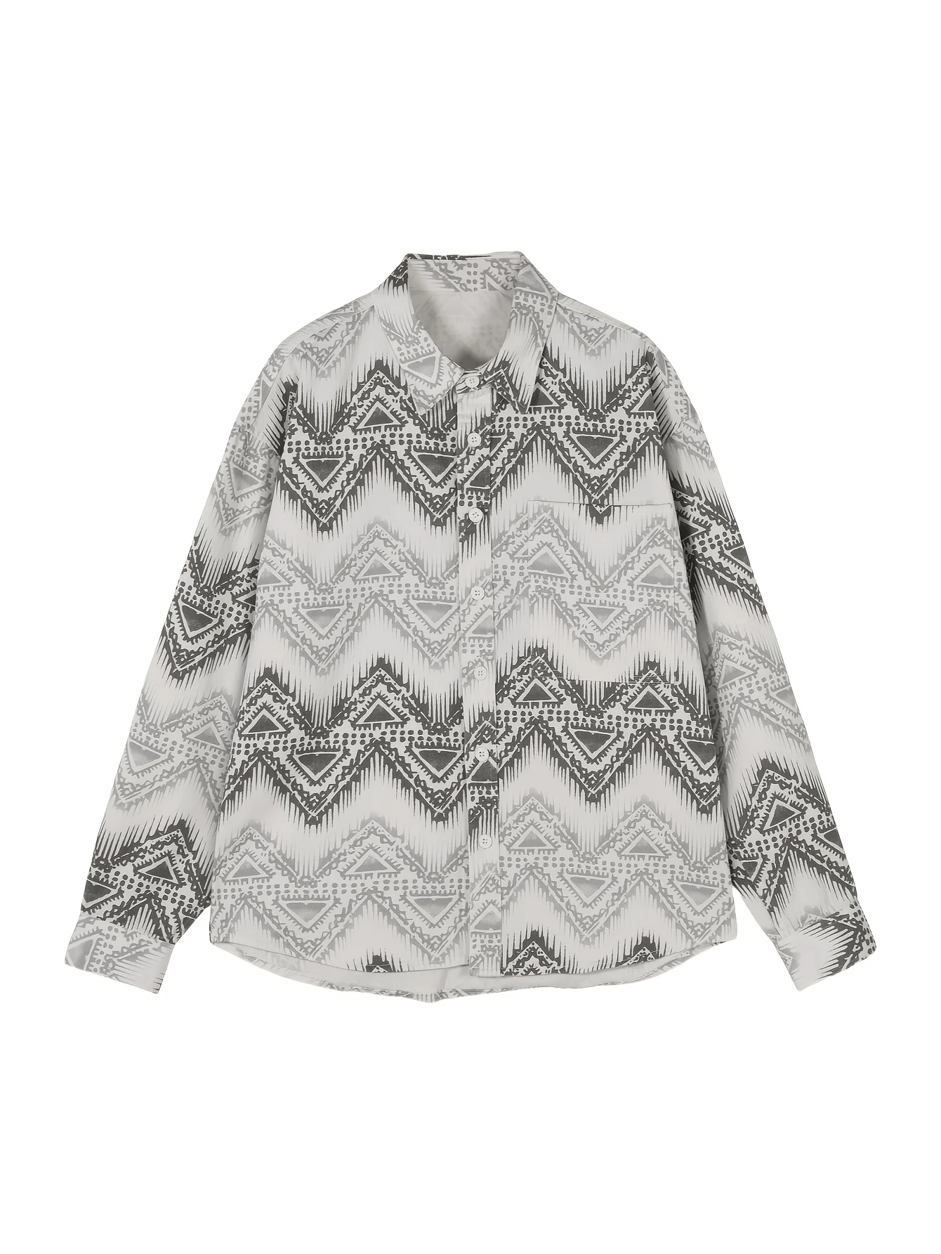 

LVLAEA оптовая продажа, мужская осенняя рубашка с геометрическим принтом, уличная одежда, с длинным рукавом, с лацканами и карманами на пуговицах, модная свободная модная плиссированная ши