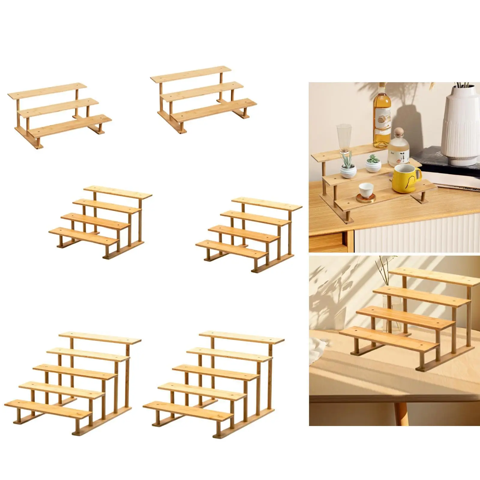 Wooden Jewelry Display Riser Stand Shelf Organizer for Perfume Earring Necklace Showcase Decorative Figurines Desk Tabletop - view 6
