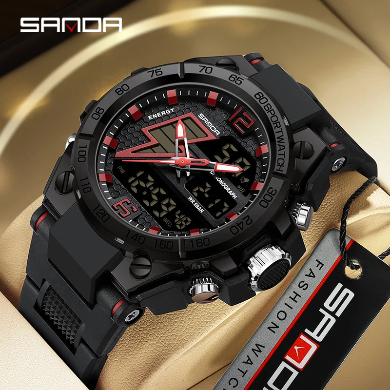 SANDA 6137 Top Luxury Quartz Men\'s Watches Military Sport LED Luminous 5ATM Waterproof Men Casual Wristwatch Relogio Masculino