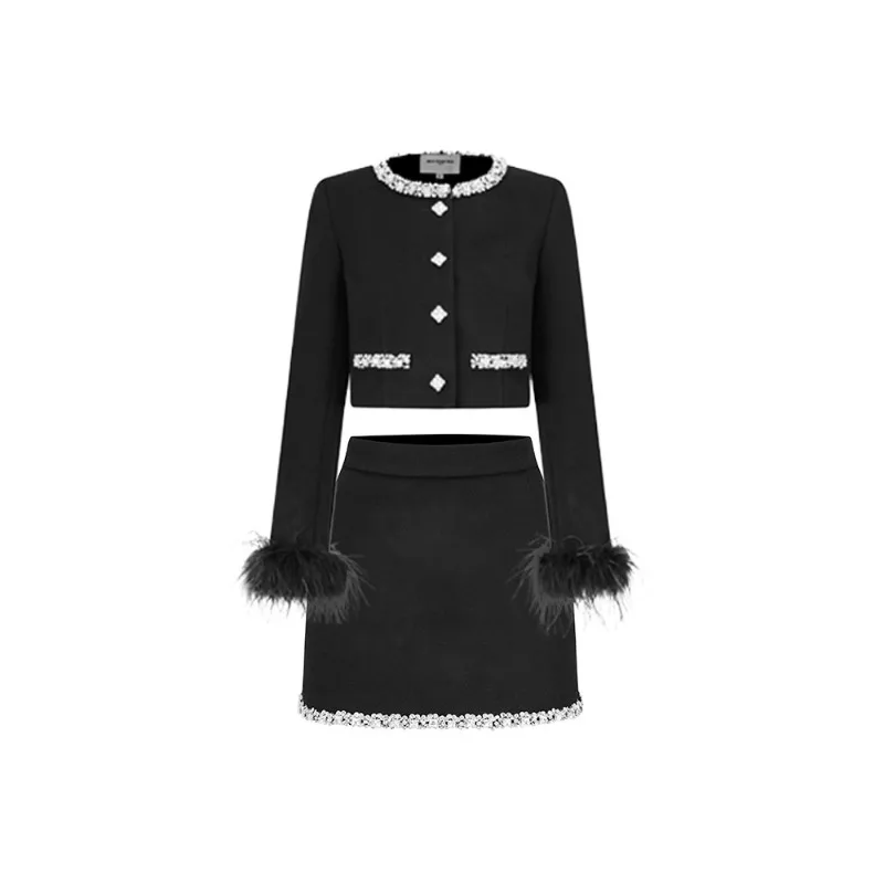 Double-sided ostrich hair long-sleeved 50 wool jacket high-waisted short skirt women's winter fashion suit
