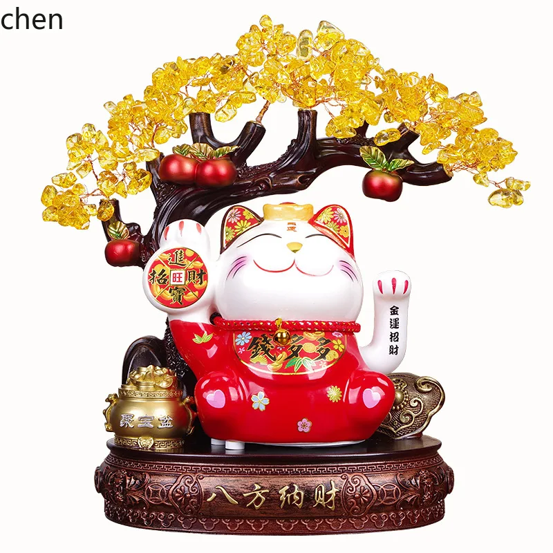 CZ Fortune Cat Ornament - Automatic Waving for Store Openings, Cashier Counter, Reception Desk, Opening Gift