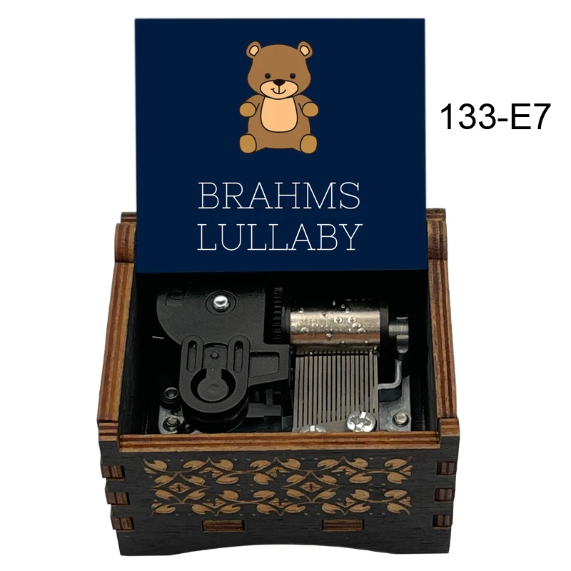 Brahms Lullaby Wooden Music Box 18 Note Wind Up Movement Cute Baby Kids Sleeping Melody Family Festival Party Gift Present