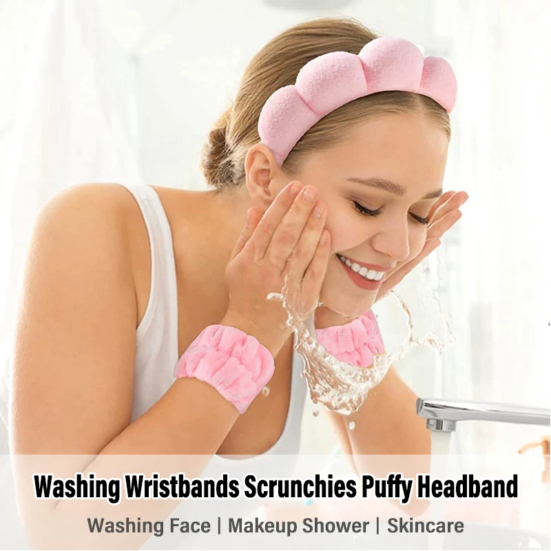 

Fashion Microfiber Washing Wristbands Scrunchies Puffy Headband SPA Bubble Headband for Washing Face Makeup Shower Skincare