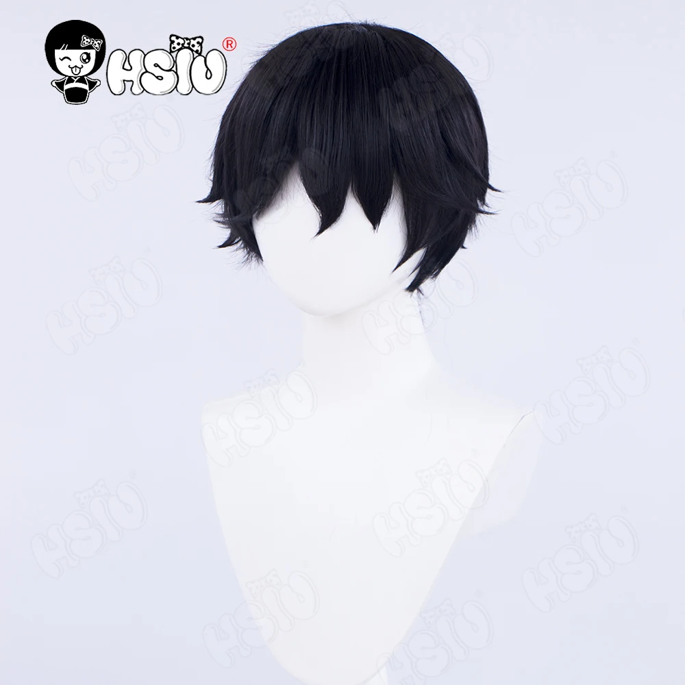 ISO شعر مستعار تأثيري الألياف شعر مستعار اصطناعي لعبة VALORANT شعر مستعار تأثيري 「HSIU 」 شعر أسود قصير + غطاء شعر مستعار شجاع iso تأثيري