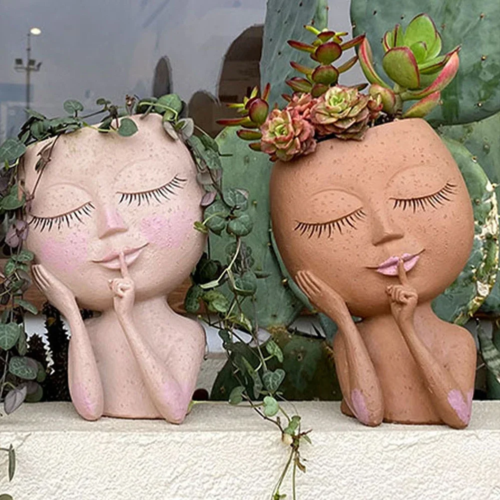 

Garden Exquisite European Style Resin Flowerpot Girls Face Ideal Miniature Model Succulent Flower Plant Flowerpots Decor Flowers