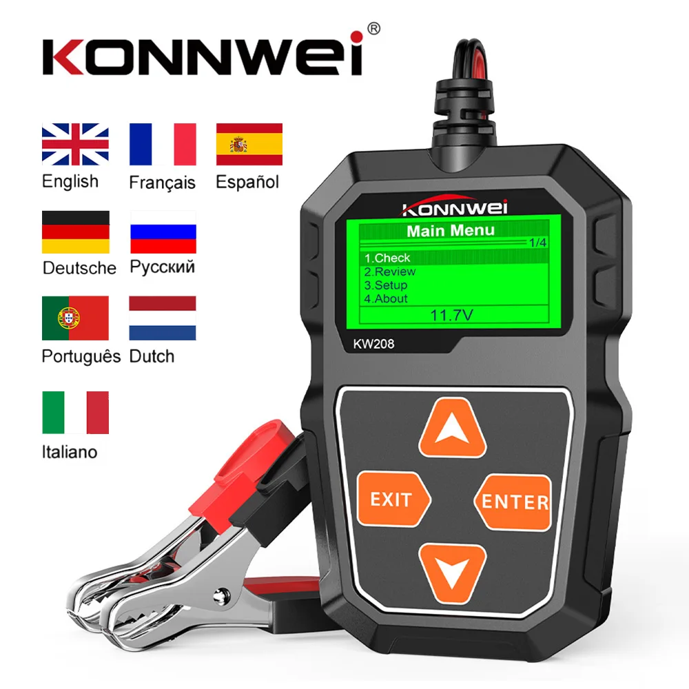 KONNWEI KW208 Battery Tester for Car 12V Motorcycle Battery Analyzer 100-2000 CCA Power Load Plug Charging Cranking System Test