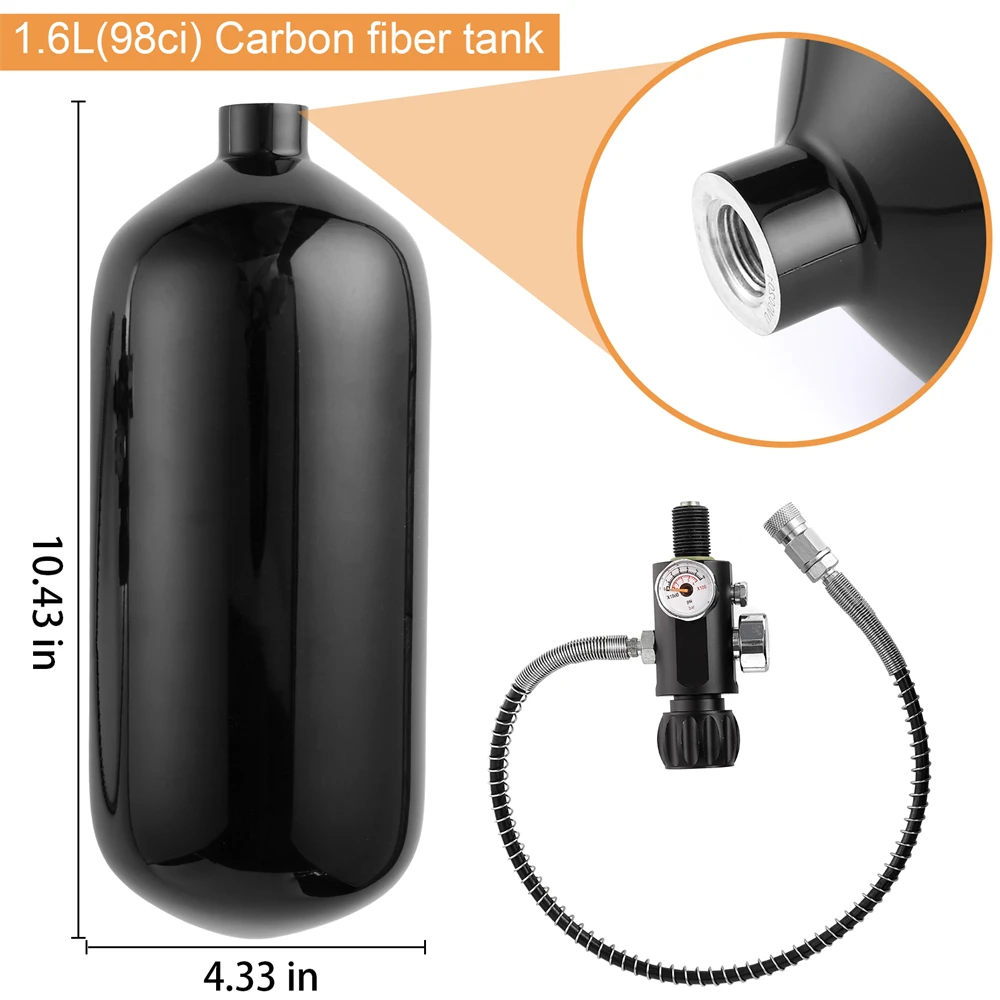 98ci/1.6L DOT serbatoio in fibra di carbonio 5/8-18UNF filettatura con valvola a doppio calibro sistema di ricarica PCP completo stazione di