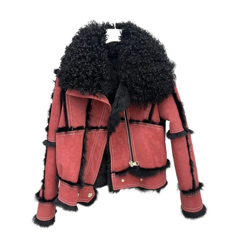 أحدث معطف نسائي راقي مصنوع من فرو الأرانب مع ياقة صوف الشاطئ للتخسيس والنحيف أحدث طراز الشتاء الشبابي #1