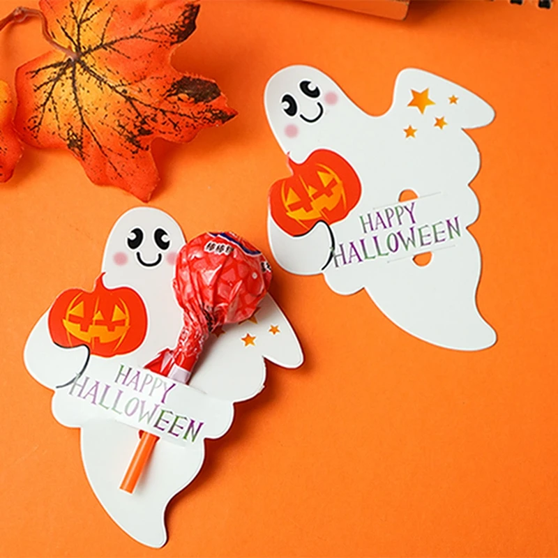 Halloween Kids Candy Package Card Creative Pumpkin Lollipop Holder Package Card Ghost Khost Kindergarten Gift Ghost Party Supply