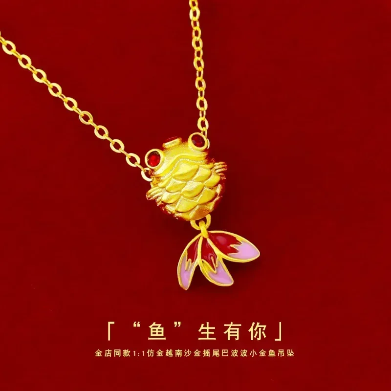 

9999 Real Gold 24K Gold Bobo Goldfish Pendant Gold Wagging Tail Cute Goldfish Accessories