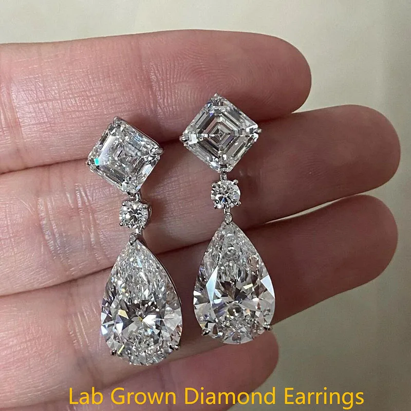 

11CTW Lab Grown Diamond Drop Трехформатный камень CVD HPHT Diamond DEF VS IGI Сертификат Свадебные серьги из белого золота 14 карат для женщин