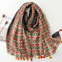 30 Colors Aztec Geometric Floral Tassel Viscose Shawl Scarf High Quality Wrap Thin Pashmina Stole Bufandas Muslim Hijab 180*90Cm