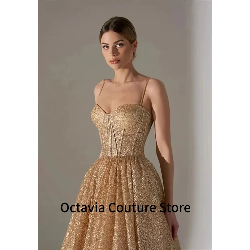

Элегантные платья для выпускного вечера 2025 года, трапециевидные платья с блестками, золотые бальные платья без рукавов с открытыми плечами на заказ, роскошные вечерние платья