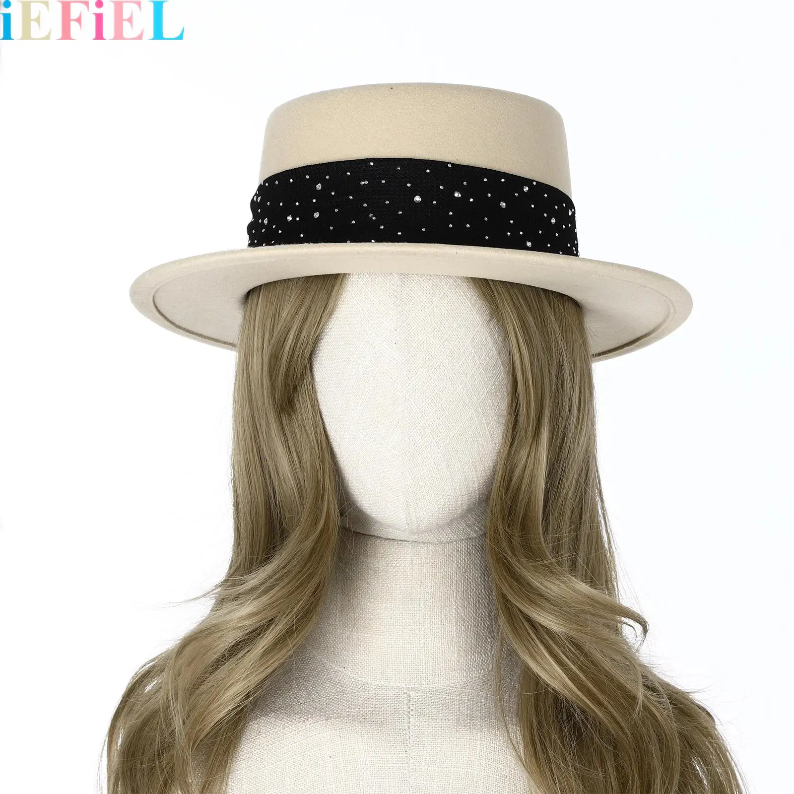 

Retro Fedora Hat Flat Top Hat with Shiny Rhinestones Wide Brim Top Hat for Women Men Elegant Dress Hat