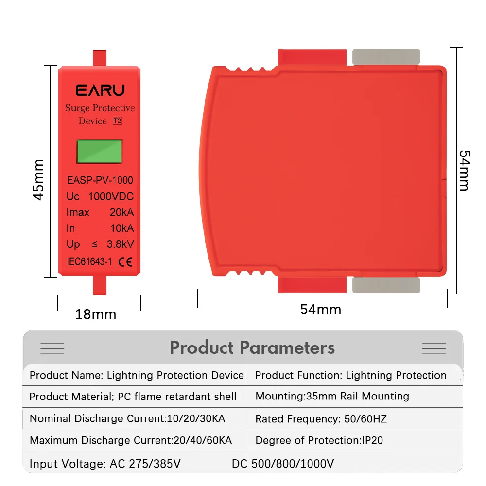 EARU SPD Replacement Cartridge Inserts AC DC SPD 275V 385V 500V 800V 1000V 20KA 30KA 40KA 60KA Surge Protector Replacement Core