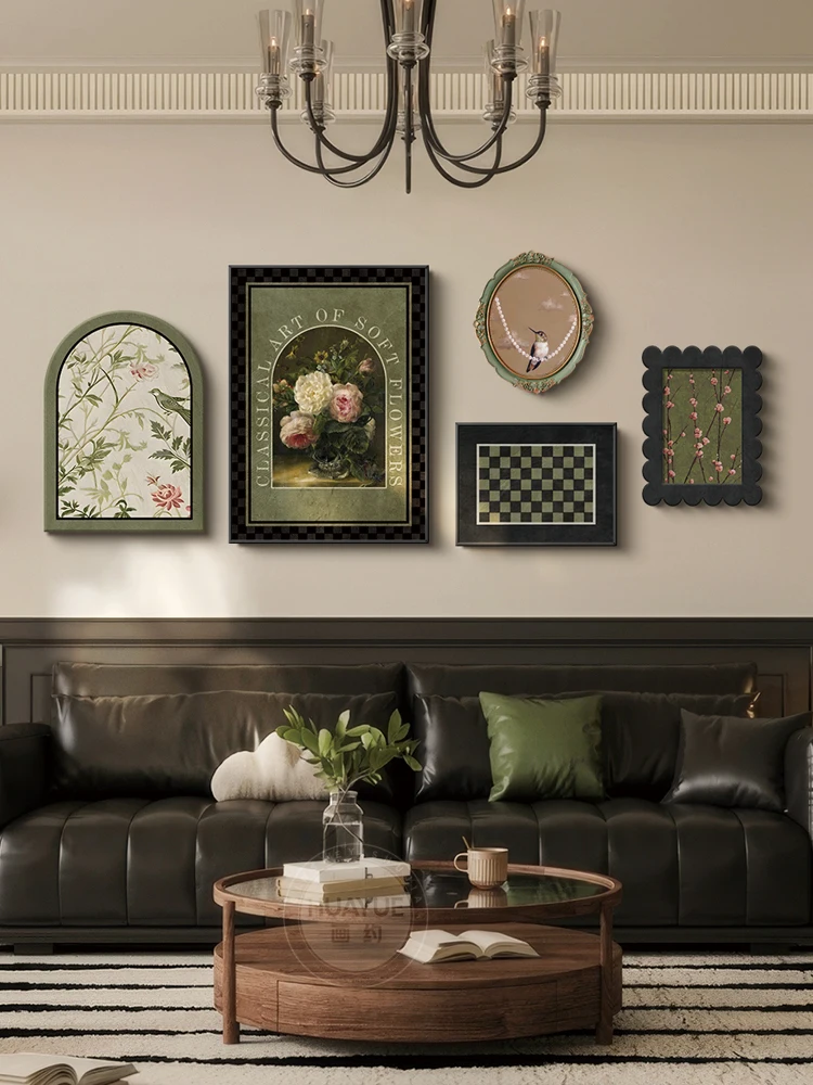 

Medieval style, living room, decorative painting, French style, retro, sofa, background wall, painting sense, stairs