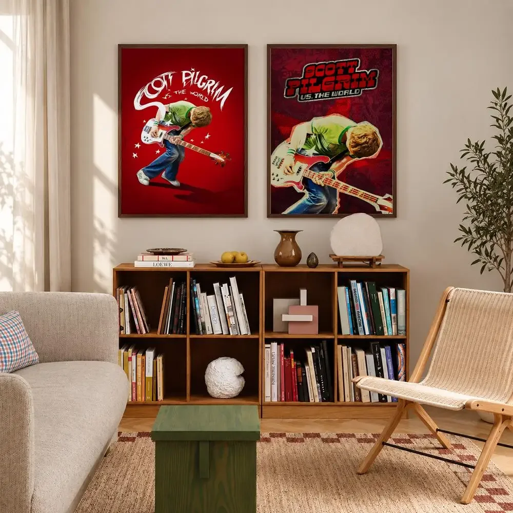 Stylish Action Comedy Movie Scott Pilgrim vs the World Poster Self‑Adhesive Waterproof Poster Sticker Wall Art Home Decor