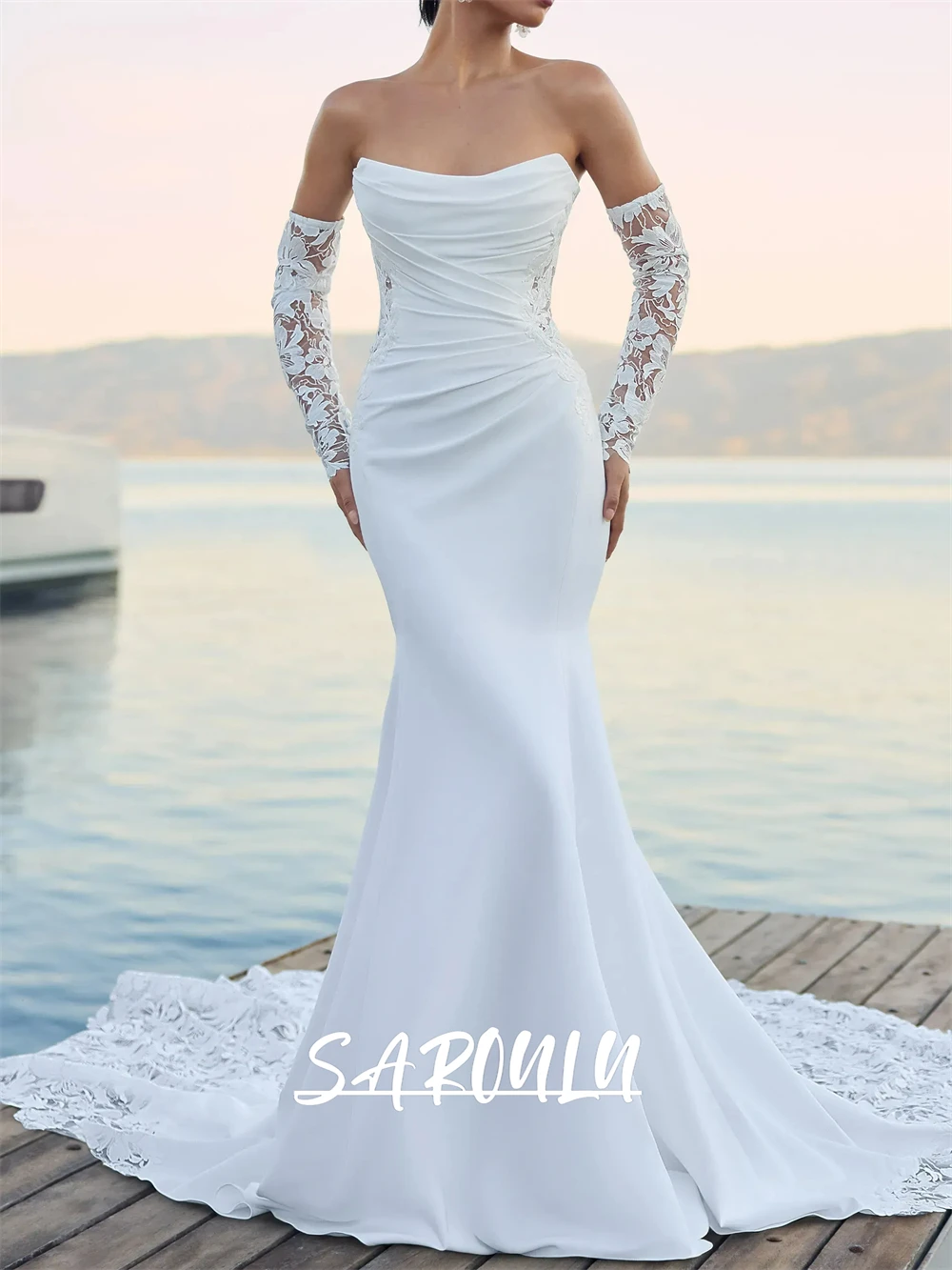 

Long Lace Train Wedding Dress for Bride 2025 Illusion Back Mermaid Bride Dresses Beach Bridal Gown Customized Bride Dresses