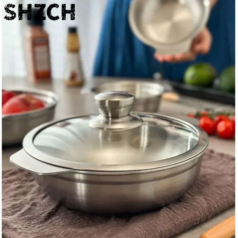 304 Stainless Steel Kid's Rice Bowl Double Ear Thicken Noodle Bowl Multifunctional Salad Container Heatable Utensils For Kitchen