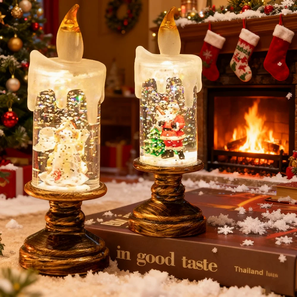 1pc Christmas transparent Snow lights, Battery-powered Christmas Crystal lights, Christmas Glowing Snow Globe