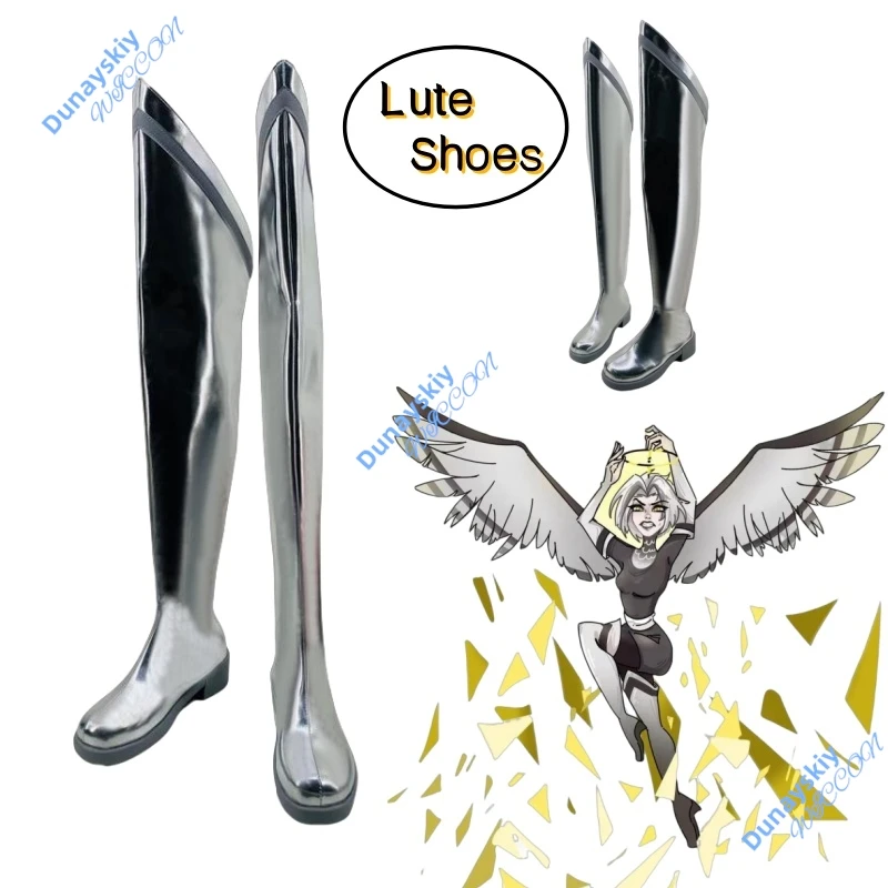 

Серебряная обувь для косплея Hazbin Lute, парик Halo Angel Fight, ботинки, обувь в стиле аниме, реквизит, Хэллоуин, карнавал, вечеринка
