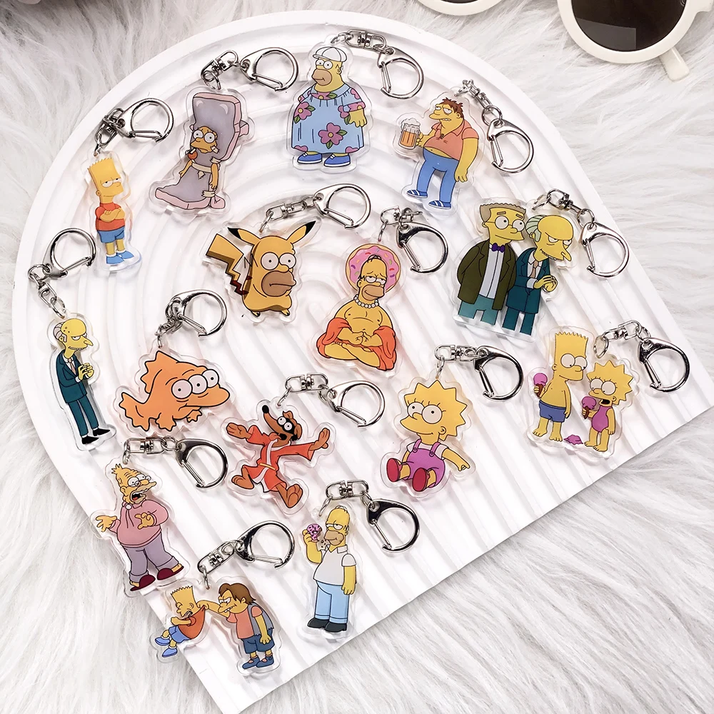 Llavero acrílico de dibujos animados de Disney, Los Simpson, accesorios para bolsos, divertidos y bonitos, soporte para llaves de mochila, llavero para fanáticos y amigos, 1/15 Uds.
