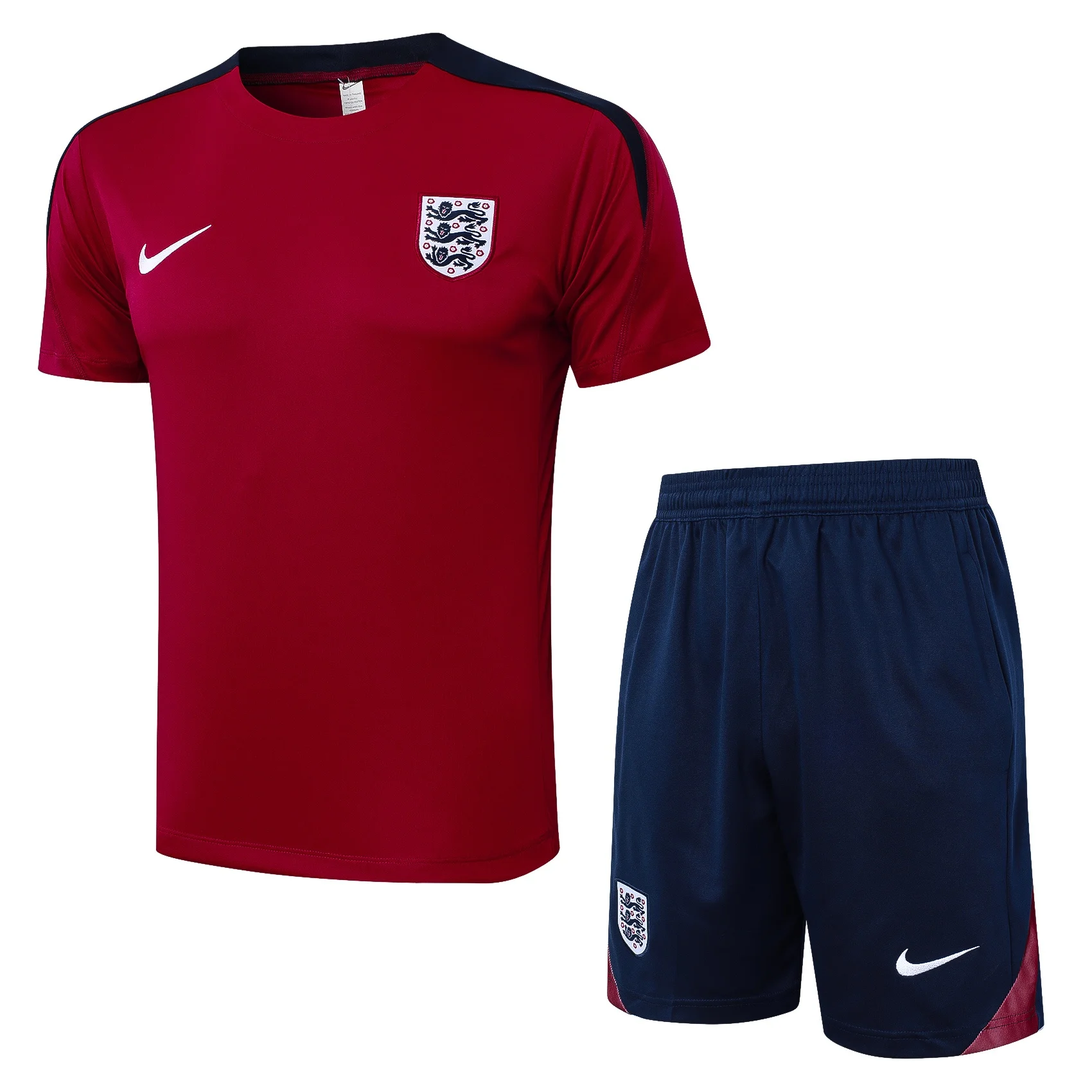 Camisetas de fútbol Nike para hombre, pantalones cortos bordados de manga corta por encima de la rodilla, traje de entrenamiento de poliéster, rojo y negro
